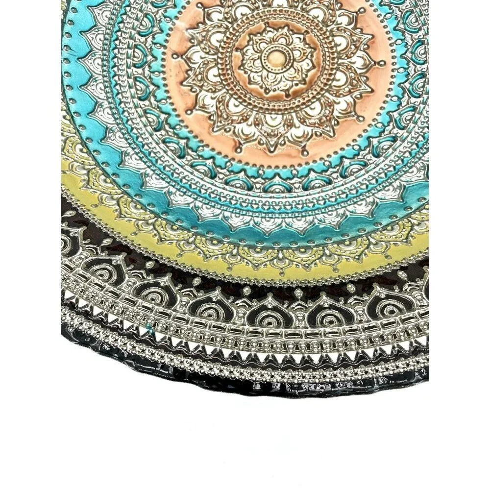 Turkish Glass Round Bowl Dinner Display Multi Color Oriental Lace 16” W XL